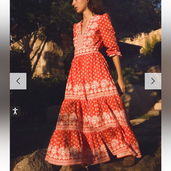 Boden Dresses & Skirts - Boden Violet Cotton Midi Dress Firecracker Red, Palm Flora 20/22R NWT